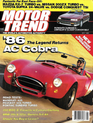 MOTOR TREND 1986 MAY - IROC-Z 350, AC COBRA, BITURBO